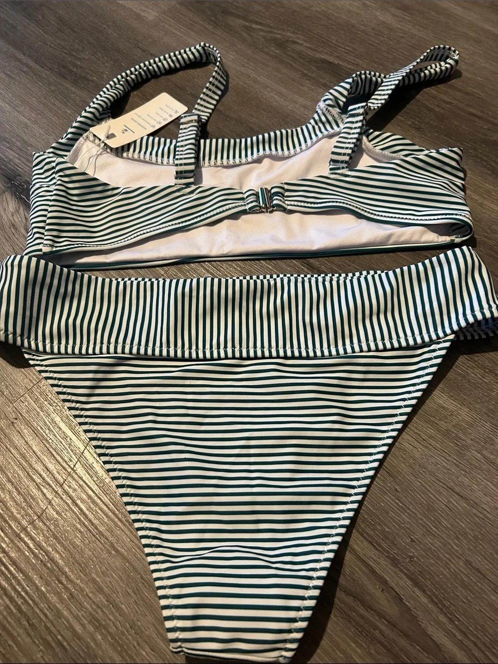 Striped Green and White women’s Two-Piece Swim Set